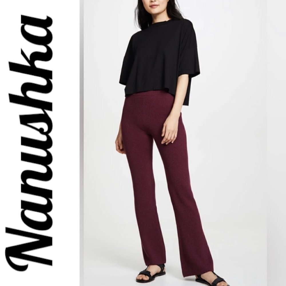 NWOT NANUSHKA Leba Luxe Wool Cashmere Blend Burgundy Flare Leg Knit Pants, Small - Picture 10 of 10